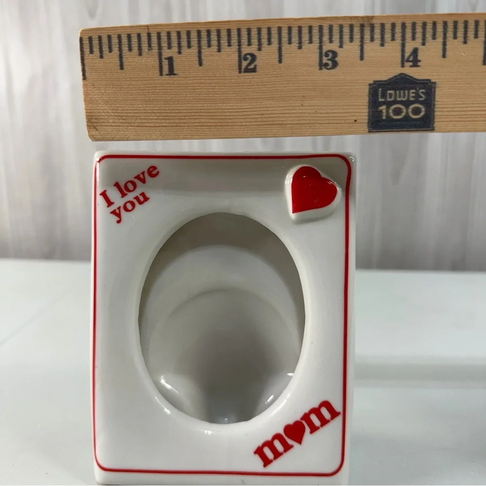 I Love You Mom” Picture Frame Red Heart Oval‎ Photo Holder Vintage Ceramic 5